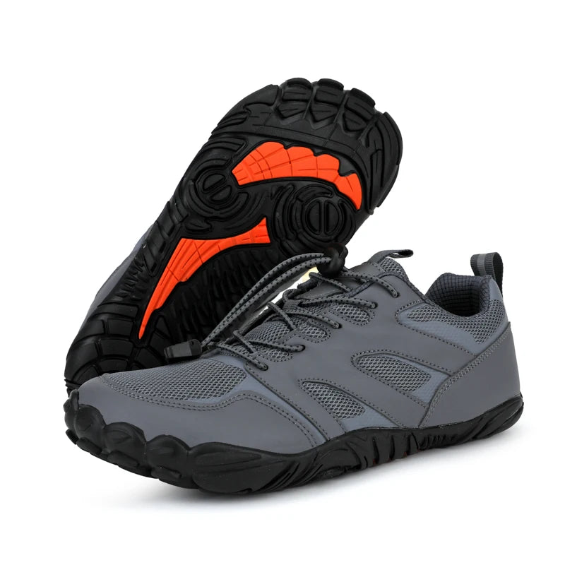 Gray Sneakers, Black & Orange Soles | Joyo Barefoot