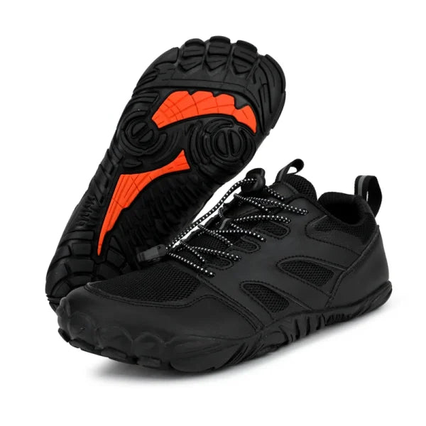 Black Hiking Shoes, Orange Detail | Joyo Barefoot