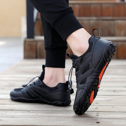 Black Hiking Shoes, Orange Detail | Joyo Barefoot