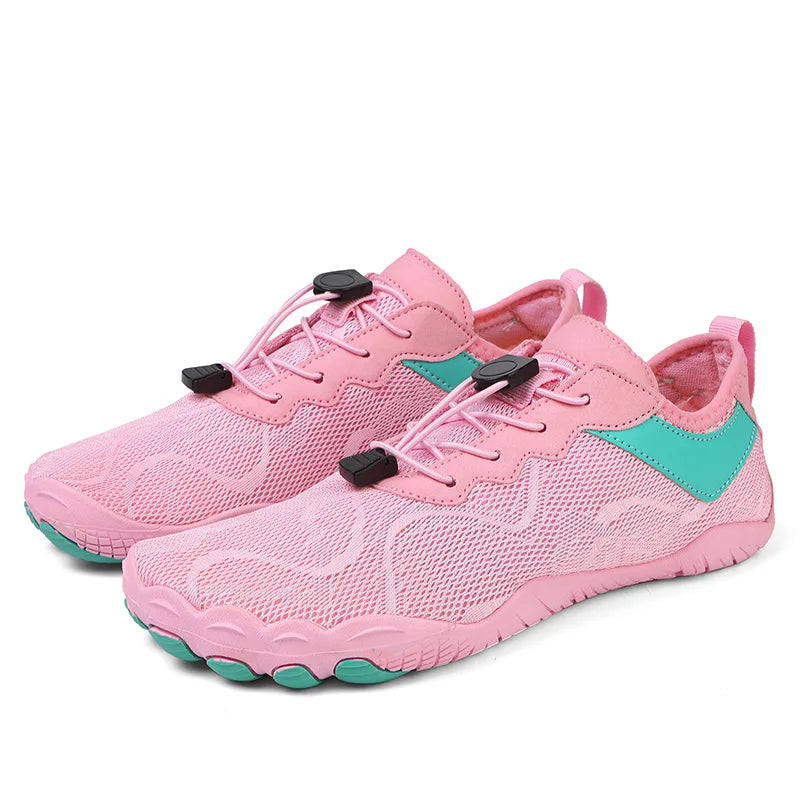 Pink Sneakers with Green Accents | Joyo Barefoot

