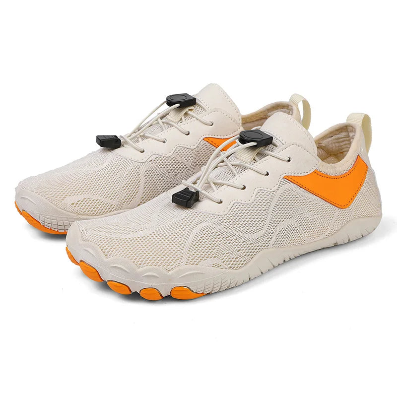 White Sneakers with Orange Accents | Joyo Barefoot
