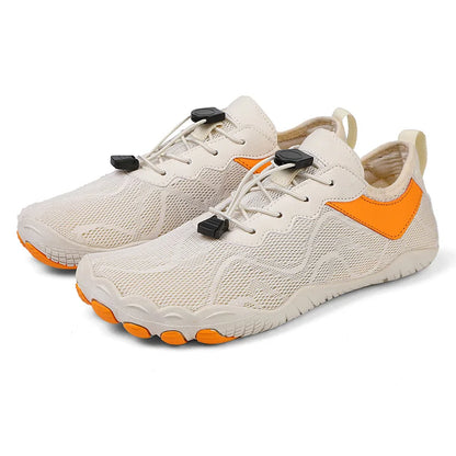 White Sneakers with Orange Accents | Joyo Barefoot
