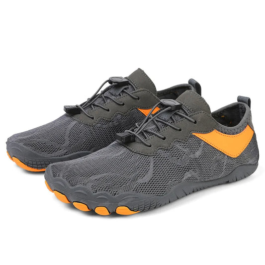Gray Sneakers with Orange Accents | Bare - Minimalist Barefoot Shoes | Best Comfort For Men Women | Joyo Barefoot