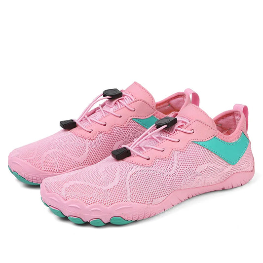 Pink Sneakers with Green Accents | Bare - Minimalist Barefoot Shoes | Best Comfort For Men Women | Joyo Barefoot