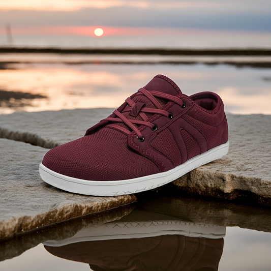 Burgundy Shoe on Rock by Water – Joyo Barefoot