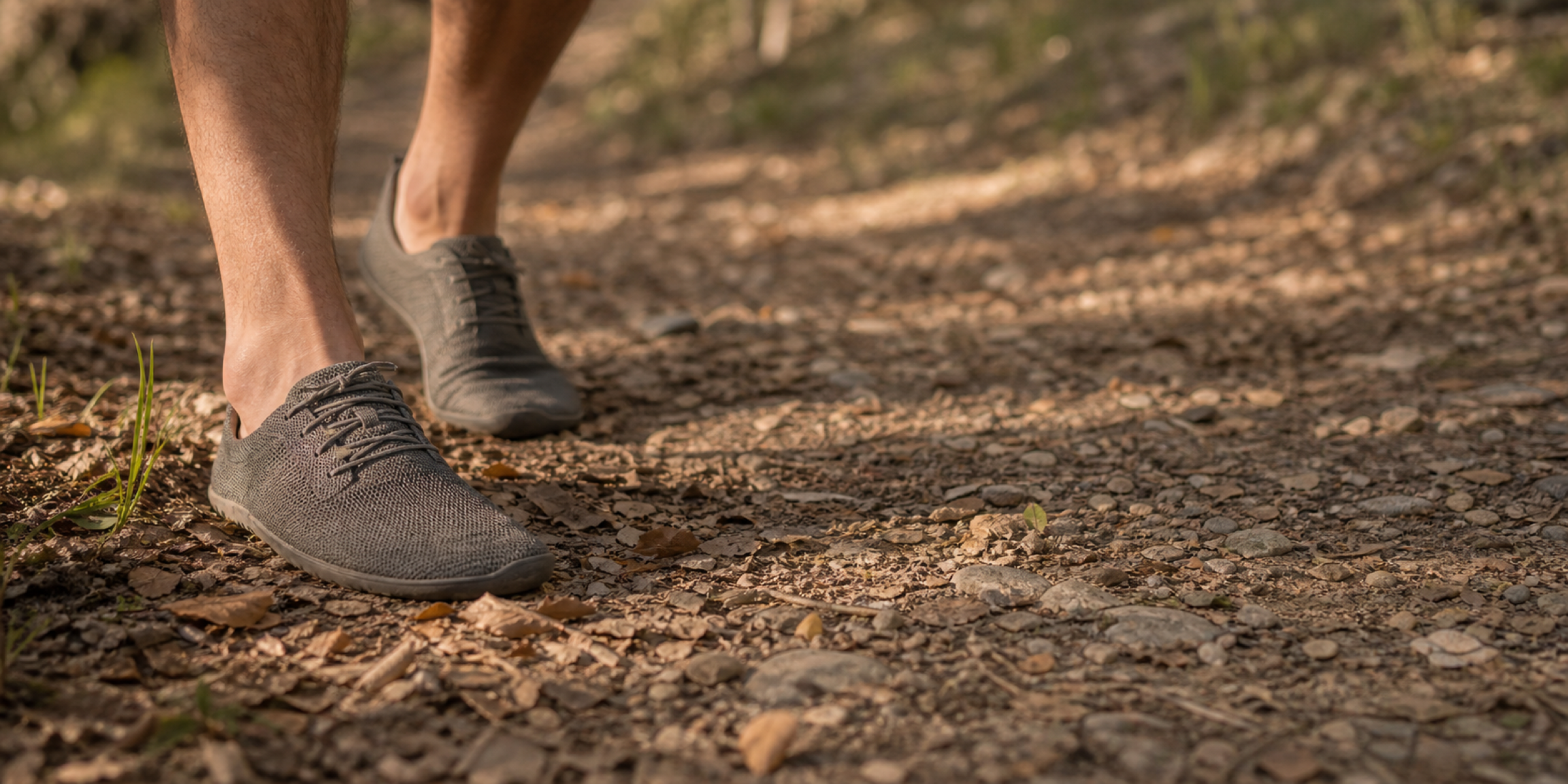 Joyo Barefoot shoes on a forest trail